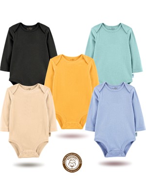Mahfel 5'li Uzun Kollu %100 Pamuk Premium Seri Çıtçıtlı Bebek Body Zıbın 11