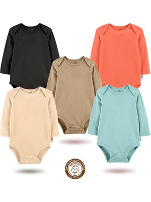Mahfel 5'li Uzun Kollu %100 Pamuk Premium Seri Çıtçıtlı Bebek Body Zıbın 09