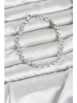 MiraLive Kare Zirkon Taşlı Gümüş Renk Pirinç Su Yolu Kadın Bileklik - TJ-BB8325