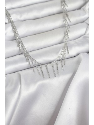 MiraLive Pirinç Gümüş Renk Saçaklı Model Kadın Kolye - TJ-BKO11007