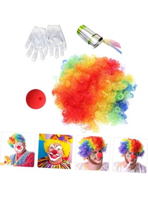 MiraLive Palyaço Saç, Burun, Eldiven, Baston Seti 4'lü