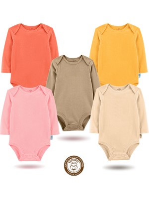 Mahfel 5'li Uzun Kollu %100 Pamuk Premium Seri Çıtçıtlı Bebek Body Zıbın 13