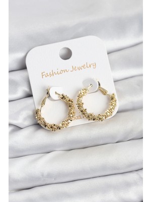 MiraLive Pirinç Gold Renk Küçük Tırtıklı Halka Model Kadın Küpe - TJ-BKP11605