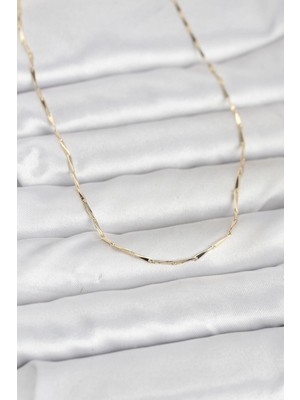 MiraLive cm 14K Gold Renk Çubuk Kesme Zincir Model 60 cm Kadın Kolye - TJ-BKO10945