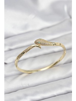 MiraLive Pirinç Zirkon Taşlı Yılan Model Kadın Kelepçe Bileklik - TJ-BB8222