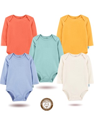 Mahfel 5'li Uzun Kollu %100 Pamuk Premium Seri Çıtçıtlı Bebek Body Zıbın 15