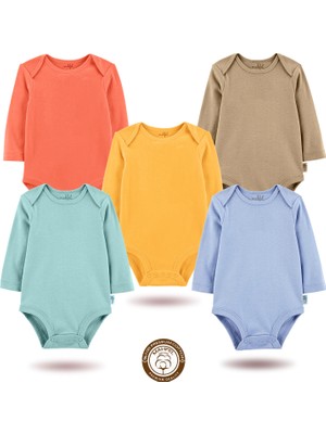 Mahfel 5'li Uzun Kollu %100 Pamuk Premium Seri Çıtçıtlı Bebek Body Zıbın 08