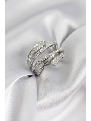 MiraLive Sarmal Zirkon Baget Taşlı Gümüş Renk Kadın Yüzük - TJ-BYK3929