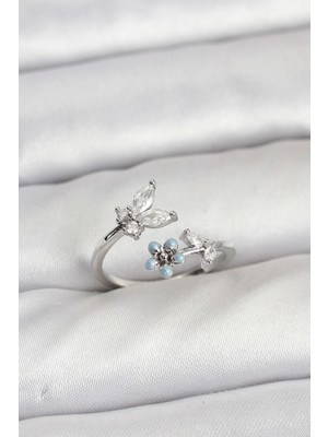 MiraLive Pirinç Gümüş Renk Kelebek Model Kadın Yüzük - TJ-BYK3914