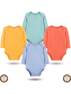 Mahfel 4'lü Uzun Kollu %100 Pamuk Premium Seri Çıtçıtlı Bebek Body Zıbın 09