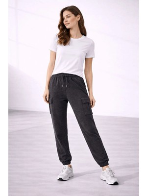 Kadın Jogger Eşofman Altı Rahat Kalıp, Kargo Cepli, Lastikli Paça, Günlük Spor Pantolon - Fü