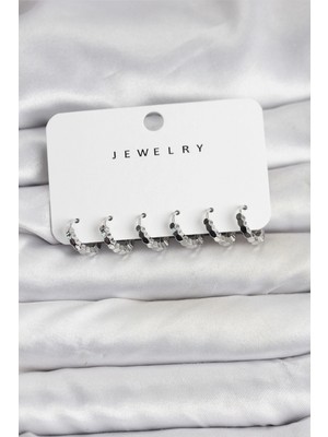 MiraLive Gümüş Renk Pirinç Minimal Petek Detaylı Kadın Küpe Seti - TJ-BKP11474