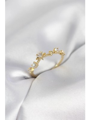 MiraLive Gold Renk Gece Temalı Zirkon Taşlı Kadın Yüzük - TJ-BYK4111