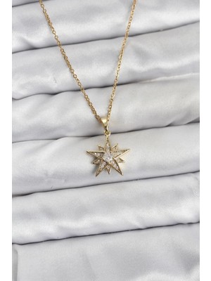 MiraLive 316L Çelik Zincir Gold Renk Yıldız Model Zirkon Taşlı Kadın Kolye - TJ-BKO10844