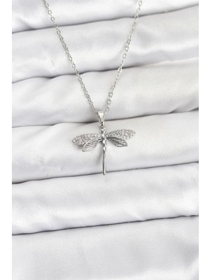 MiraLive 316L Çelik Zincir Gümüş Renk Yusufçuk Model Zirkon Taşlı Kadın Kolye - TJ-BKO10886