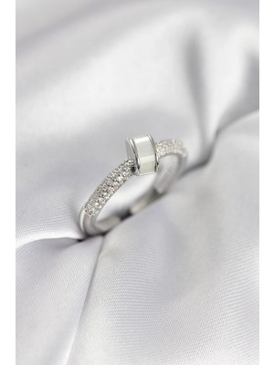 MiraLive Zirkon Taşlı Sedefli Gümüş Renk Kadın Yüzük - TJ-BYK3941