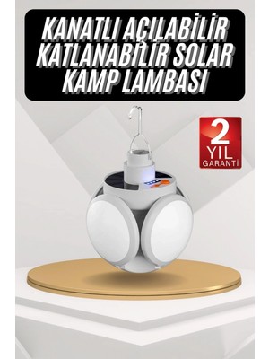 MiraLive Kamp Lambası Güneş Enerjili Solar 5 Kanatlı Katlanır Lamba Karavan