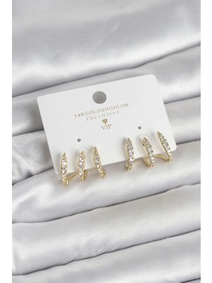 MiraLive Gold Renk Pirinç Zirkon Taşlı Kadın Küpe - TJ-BKP11648