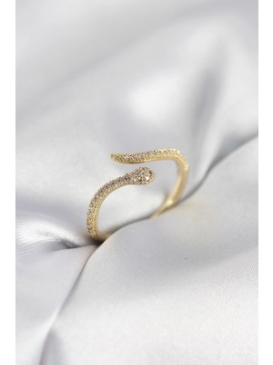 MiraLive Gold Renk Yılan Model Zirkon Taşlı Kadın Yüzük - TJ-BYK4072