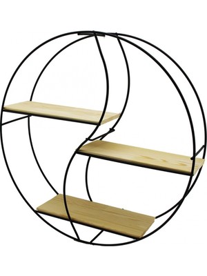 MiraLive Sembol - Yuvarlak 3 Katlı Metal Dekoratif Duvar Raf 60 x 14 x 60 cm (4887)