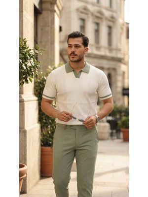 Passense Erkek Renkli Yakalı File Desenli Kısa Kollu Tişört