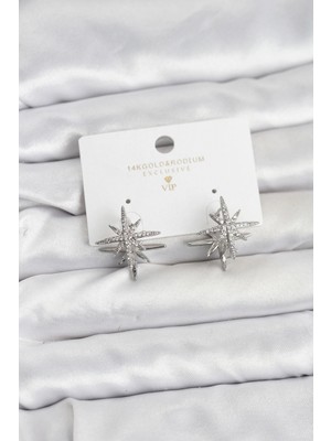 MiraLive Gümüş Renk Pirinç Çift Taraflı Kutup Yıldızı Kadın Küpe - TJ-BKP11511