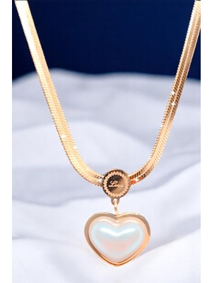 Katilus Sedef Kalp Kolye Gold Renk Paslanmaz Çelik Kadın Romantik Hediye Kolye