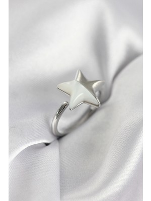 MiraLive Gümüş Renk Sedefli Yıldız Model Kadın Yüzük - TJ-BYK3939