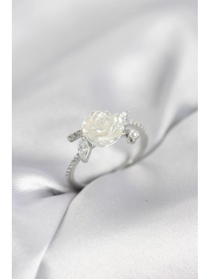 MiraLive Gümüş Renk Gül Model Zirkon Taşlı Kadın Yüzük - TJ-BYK4063