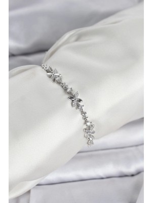 MiraLive Gümüş Renk Yonca Model Zirkon Taşlı Asansörlü Kadın Bileklik - TJ-BB8333