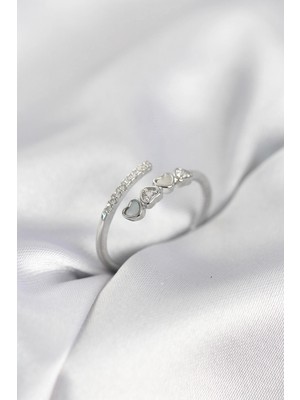 MiraLive Gümüş Renk Zirkon Taşlı Minimal Kalp Model Kadın Yüzük - TJ-BYK4041