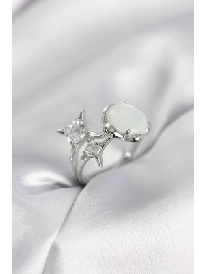 MiraLive Gümüş Renk Kutup Yıldızı Model Kadın Yüzük - TJ-BYK4010