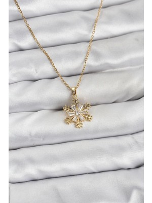 MiraLive 316L Çelik Zincir Gold Renk Kar Tanesi Model Zirkon Taşlı Kadın Kolye - TJ-BKO10831