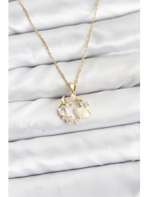 MiraLive 316L Çelik Zincir Gold Renk Deniz Tema Model Zirkon Taşlı Kadın Kolye - TJ-BKO10909