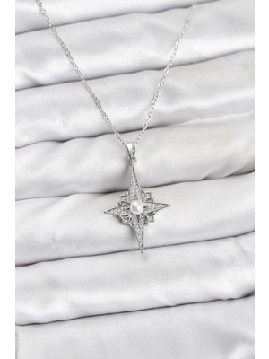MiraLive 316L Çelik Zincir Gümüş Renk Kutup Yıldızı Model Zirkon Taşlı Kadın Kolye - TJ-BKO10892