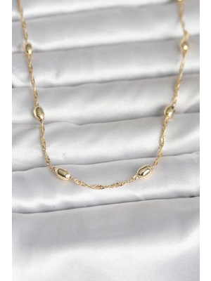 MiraLive cm 14K Gold Renk Burgu Zincirli Damla Topçuk Model 45 cm Kadın Kolye - TJ-BKO11001