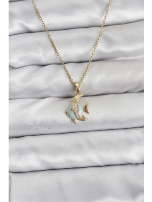 MiraLive 316L Çelik Zincir Gold Renk Balık Model Zirkon Taşlı Kadın Kolye - TJ-BKO10846