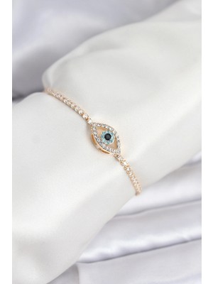 MiraLive Göz Model Zirkon Taşlı Gold Renk Asansörlü Su Yolu Bileklik - TJ-BB8242