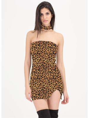 LTG Nova Terry Pau TP101427 Leopar Desenli Elbise