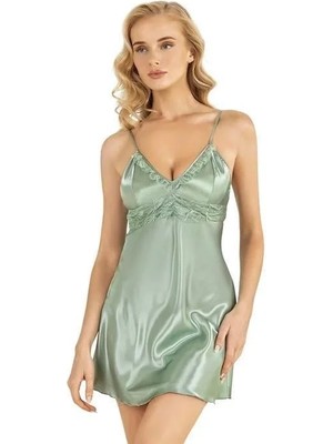 Hsc Bilişim Su Yeşili Kısa Saten Gecelik