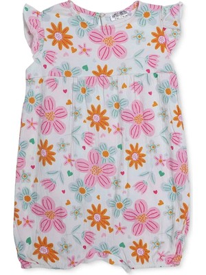 Hellobaby Kız Bebek Kısa Tulum Çiçek Baskılı Çıtçıtlı Bisiklet Yaka Atlet Lastikli