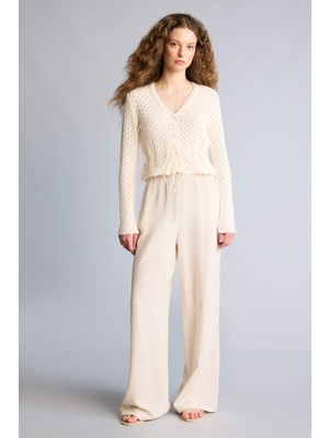 DeFacto Wıde Leg Cepli Yüksek Bel Standart Boy Keten Karışımlı PANTOLON F5024AX26SM