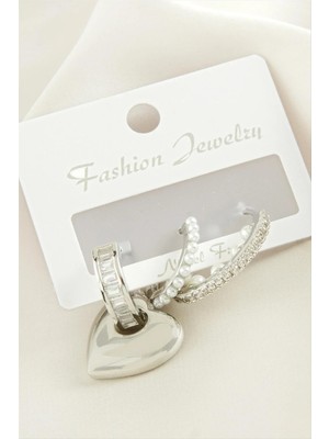 Hsc Bilişim 3 Adet Kalp Inci Zirkon Taşlı Küpe