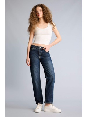 DeFacto Comfort Straight Normal Bel Uzun Jean Yıkamalı Pantolon H1654AX26SM