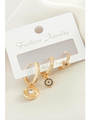 Hsc Bilişim 3 Adet Göz Zirkon Taşlı Küpe