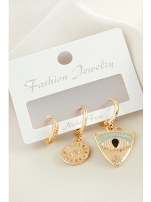 Hsc Bilişim 3 Adet Göz Zirkon Taşlı Küpe