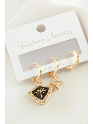 Hsc Bilişim 3 Adet Yıldız Zirkon Taşlı Küpe