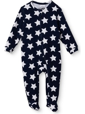 Hellobaby Erkek Bebek Tulum Yıldız Baskılı Fermuarlı Bisiklet Yaka Uzun Kol Patikli