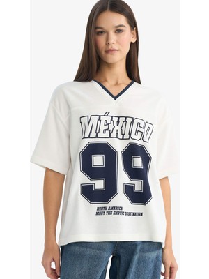 DeFacto %100 Pamuk Oversize Baskılı Kısa Kollu Tişört G2339AX26SP