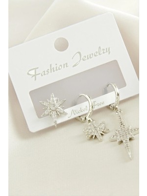 Hsc Bilişim 3 Adet Yıldız Zirkon Taşlı Küpe